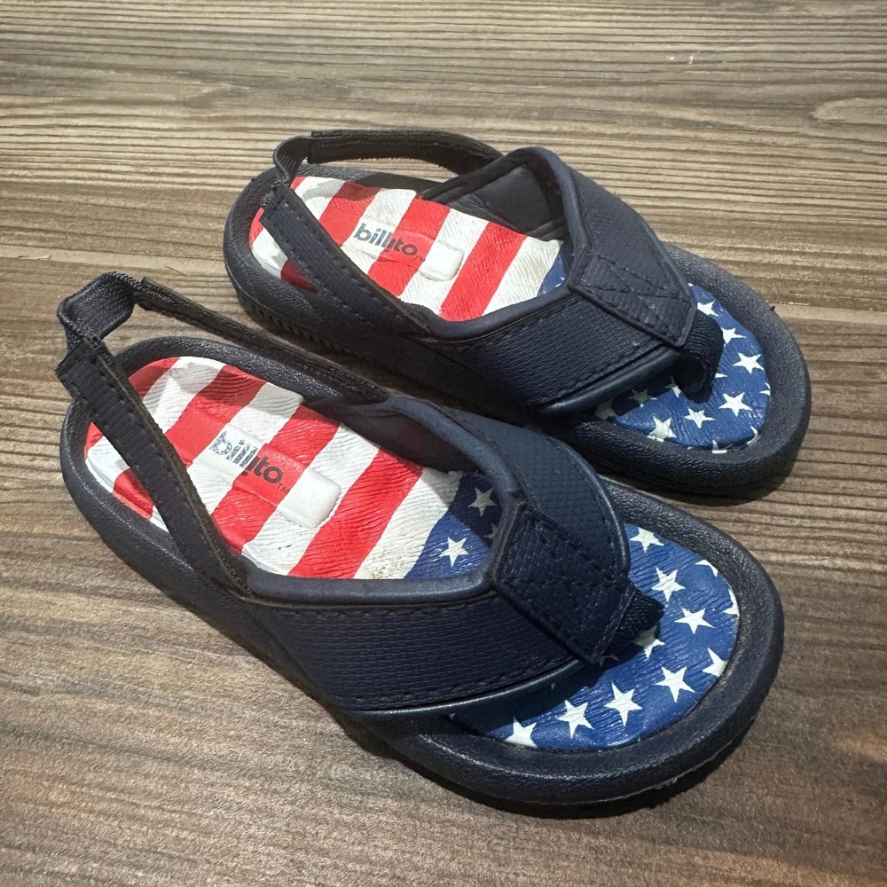 Billito Flip Flops Boys 4-5 Toddler Red White Blue USA Flag Americana
